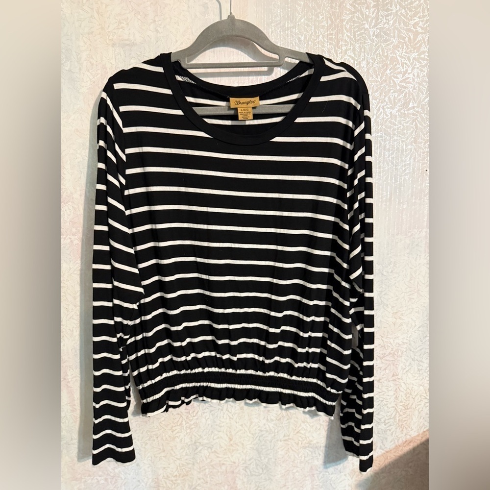 Wrangler Black and White Striped Long Sleeve Top, Sz Large
